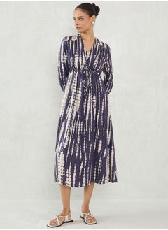 Femmella Tie and Dye Printed V Neck A-Line Midi Dress by Styli  - Image 3