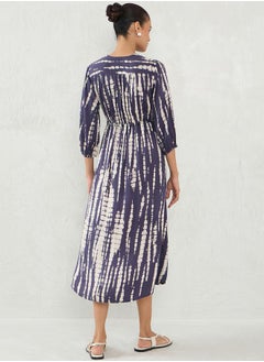 Femmella Tie and Dye Printed V Neck A-Line Midi Dress by Styli  - Image 2