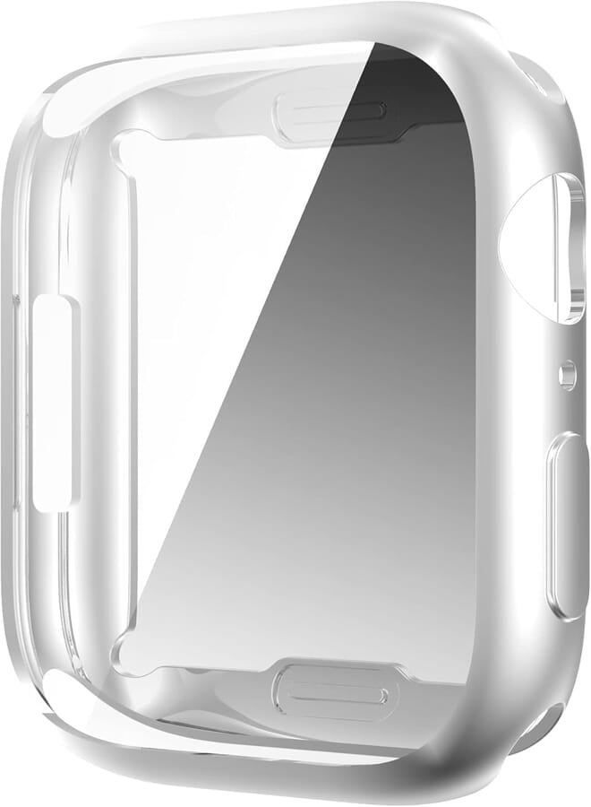 Next Next Store Compatible with iWatch 7 (45mm) Case with Screen Protector - Electroplated Stylish Silver TPU Silicone Case for Women Kids