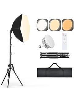 Professional Studio Softbox Lighting Kit with 16''x16'' Dimensions and Adjustable 3000K-6500K 85W LED Bulbs on Reversible Tripod Stand for Video Recording, Live Streaming, and Photography