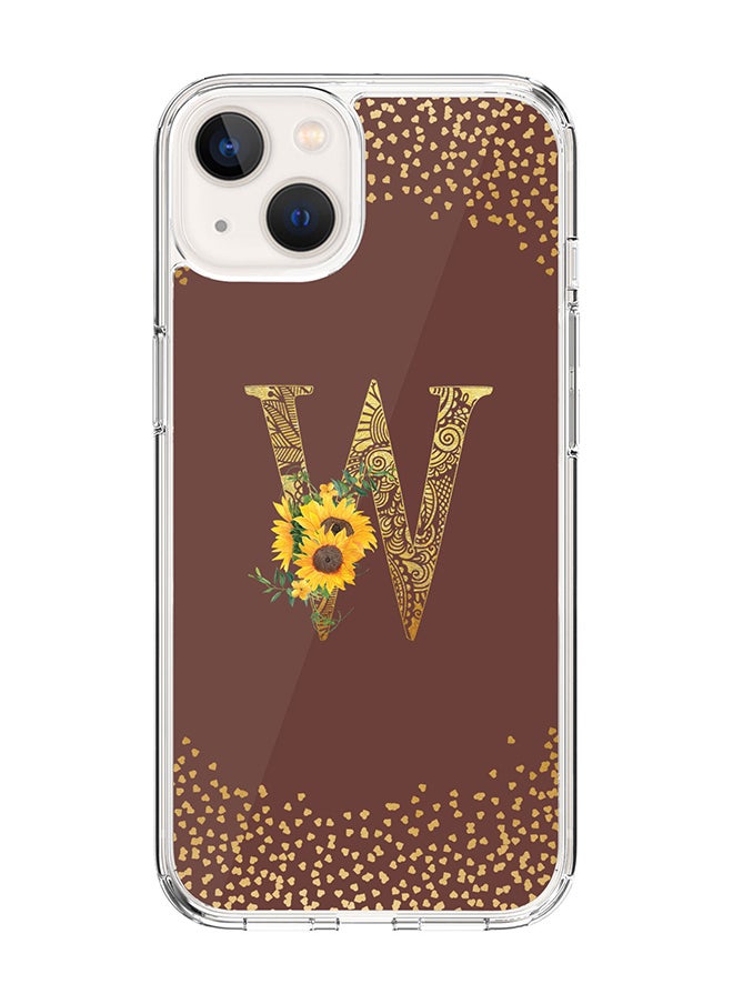 Stylizedd Classic Clear Case For iPhone 14 Plus, Hybrid Soft Case Thin Cover- Custom Monogram Initial Letter Mandala Floral Pattern Alphabet - W ( Brown)  - Image 1