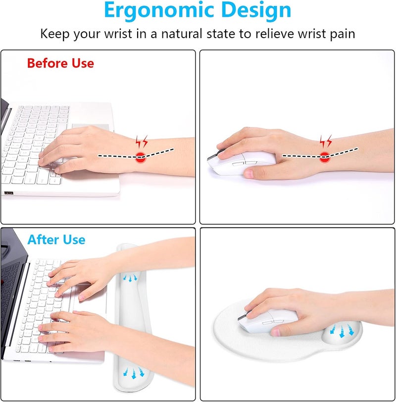 Dapesuom Keyboard Wrist Rest and Mouse Pad with Wrist Support, Memory Foam Wrist Rests for Keyboard and Mouse Set, Ergonomic Wrist Pad with Non Slip Base for Easy Typing & Pain Relief,Ivory White - Image 3