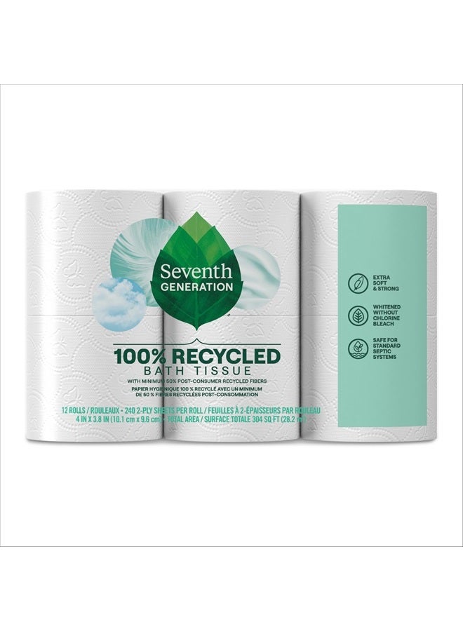 Seventh Generation ورق تواليت معاد تدويره 4 عبوات 100% ورق معاد تدويره 2 طبقة بدون مبيض كلور 12 لفة - Image 1