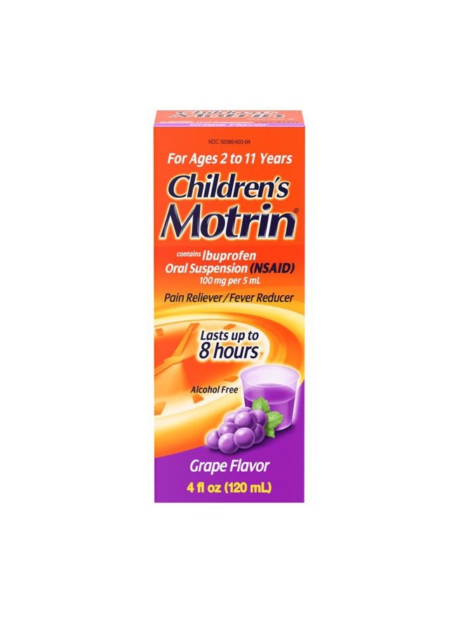 Motrin Children's Oral Suspension, Pain Relief, Ibuprofen, Grape Flavored, 4 Oz - Image 1