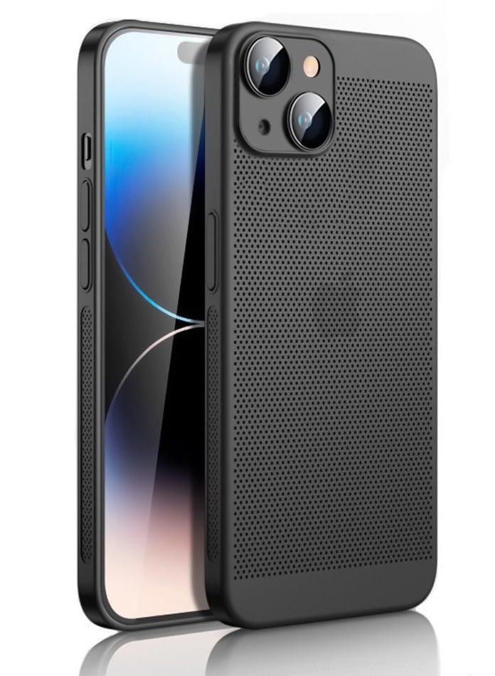 Heat Dissipation Case with Built in Camera Lens Protector Slim Fit Breathable Cooling Anti Fingerprint Hard PC Back ShockproofÂ Cover For Iphone 13 (Black)