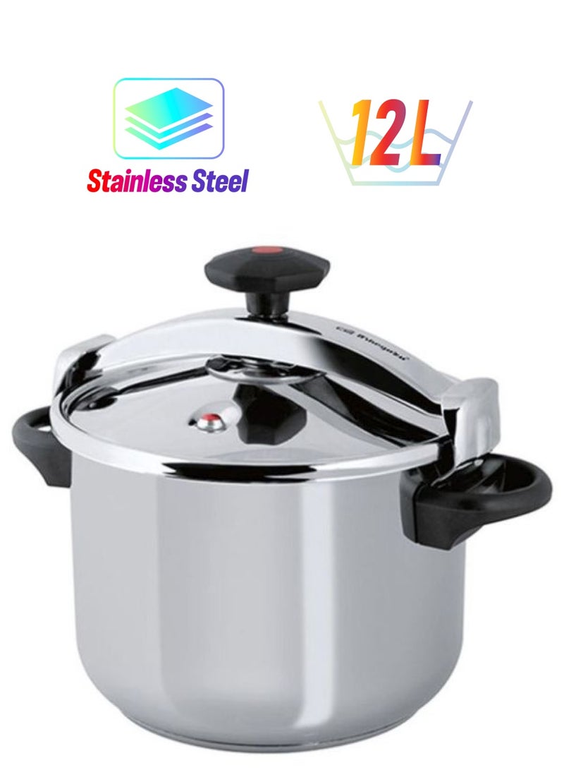 Royalford Stainless Steel 12Liters Pressure Cooker with Pressure Release System Silver 12Liters - Image 1