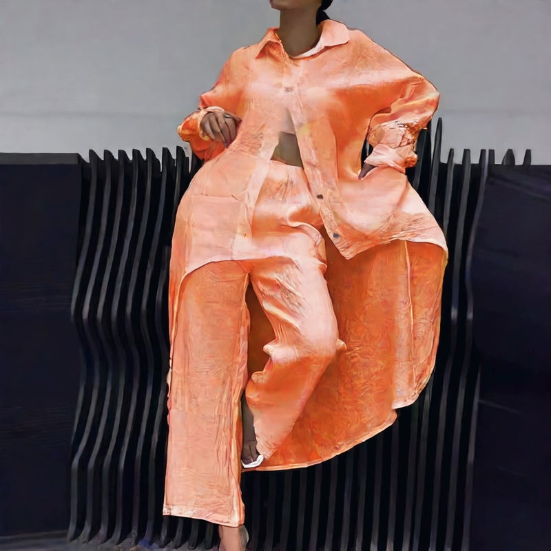 Women's Long Sleeve Top and Pants Set Asymmetric Hem Casual Summer Outfit - Image 4