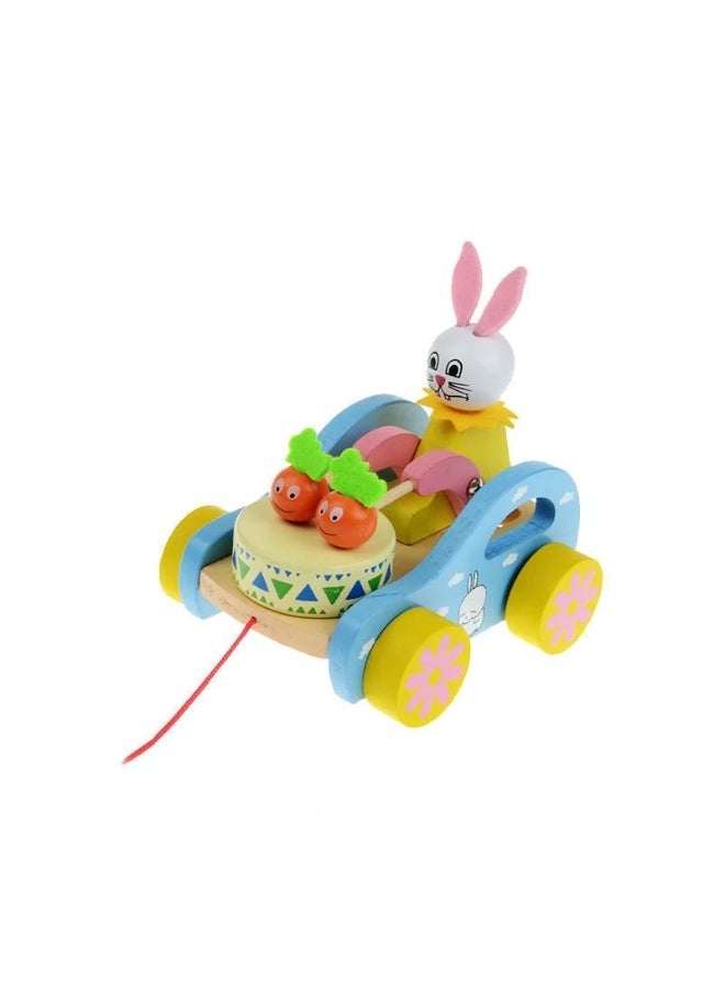 F.A.M.S Wooden Pull-Along Bunny Drum Toy for Toddlers – Safe Non-Toxic Paint, Moving Drumsticks, Motor Skill Development, Educational Baby Toy - Image 2