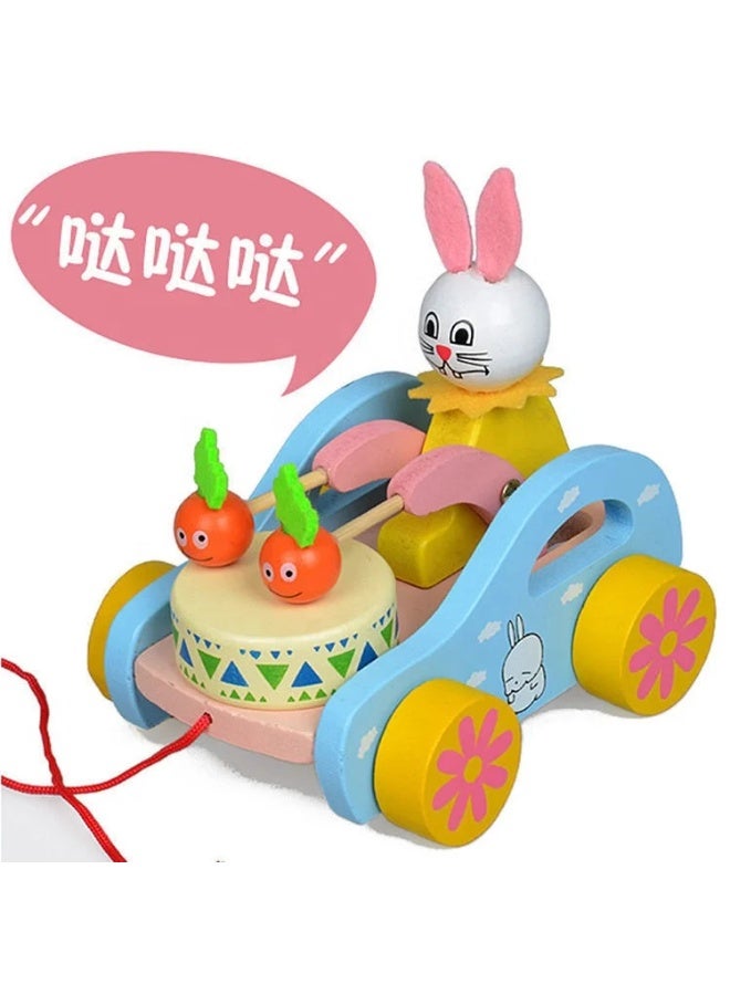 F.A.M.S Wooden Pull-Along Bunny Drum Toy for Toddlers – Safe Non-Toxic Paint, Moving Drumsticks, Motor Skill Development, Educational Baby Toy - Image 1
