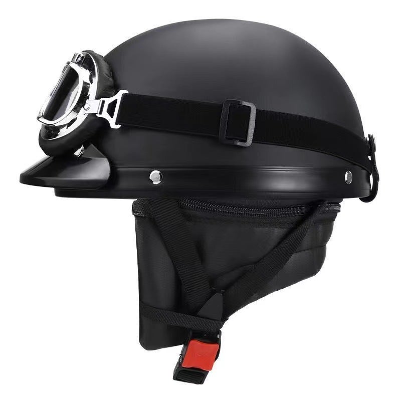 Generic Motorcycle Harley Half Helmet Summer Safety Matt black leather helmet + Harley goggles + detachable scarf 
