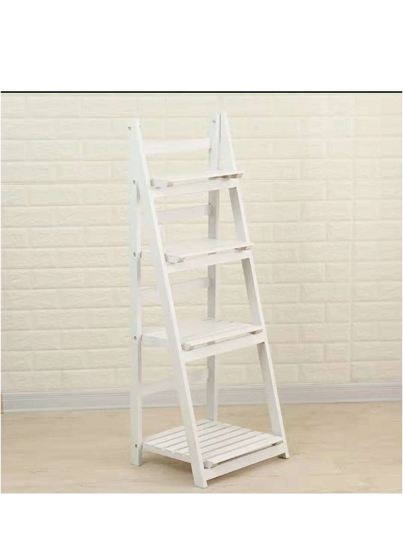 لينجوي حامل نباتات زهور خشبي قابل للطي باللون الأبيض 32x112x42 سم  - Image 3