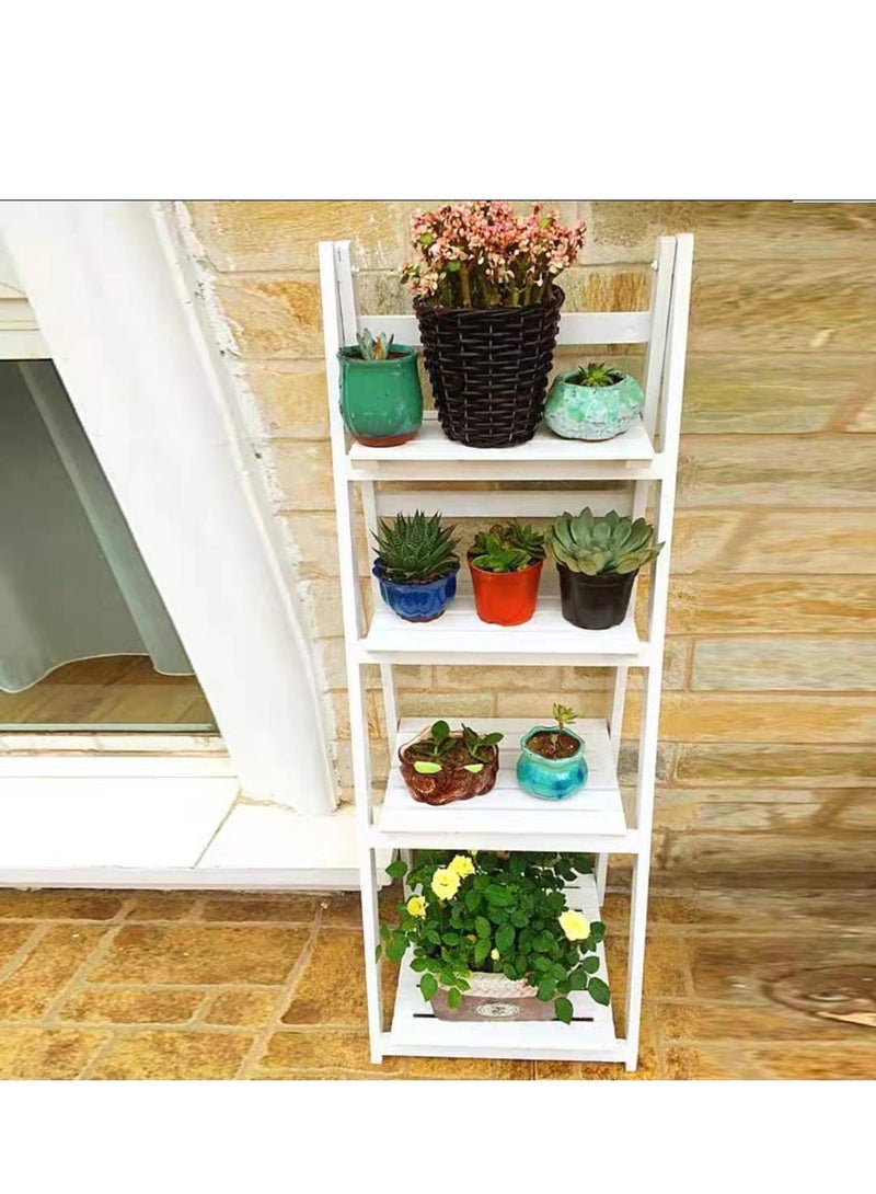 لينجوي حامل نباتات زهور خشبي قابل للطي باللون الأبيض 32x112x42 سم  - Image 5