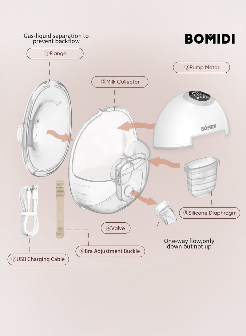 BOMIDI Wearable Electric Breast Pump Hands Free – Silent Portable Breastfeeding Pump with 3 Modes & 9 Levels, Rechargeable, Leak-Proof & Easy to Clean, 150ml Capacity - BMD-S32-WHITE - Image 2