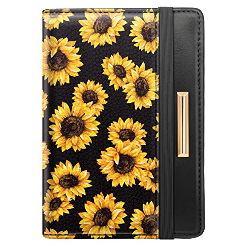 Coco Rossi Women's Black Floral Sunflower Passport Wallet Cover with RFID Blocking, 7 Compartments, 4 Card Slots, Magnetic Closure - Image 1
