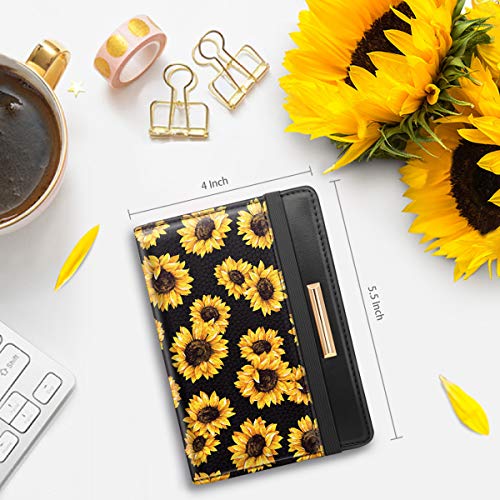 Coco Rossi Women's Black Floral Sunflower Passport Wallet Cover with RFID Blocking, 7 Compartments, 4 Card Slots, Magnetic Closure - Image 4