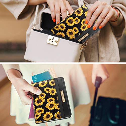 Coco Rossi Women's Black Floral Sunflower Passport Wallet Cover with RFID Blocking, 7 Compartments, 4 Card Slots, Magnetic Closure - Image 5