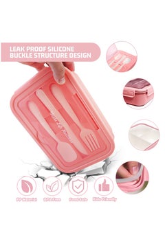 Arabest Lunch Box, 3 Compartments, Cup, Lunch Box, Spoon, Fork, Leak-proof, Suitable for Children, Adults, Teenagers (Pink)  - Image 4