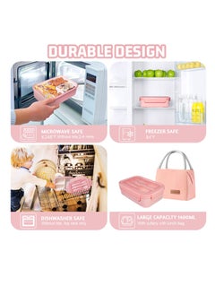 Arabest Lunch Box, 3 Compartments, Cup, Lunch Box, Spoon, Fork, Leak-proof, Suitable for Children, Adults, Teenagers (Pink)  - Image 2