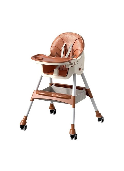 Baby High Chair for Toddlers, Foldable High Chairs with Adjustable Seat Height Recline with 4 Wheels and Removable Tray