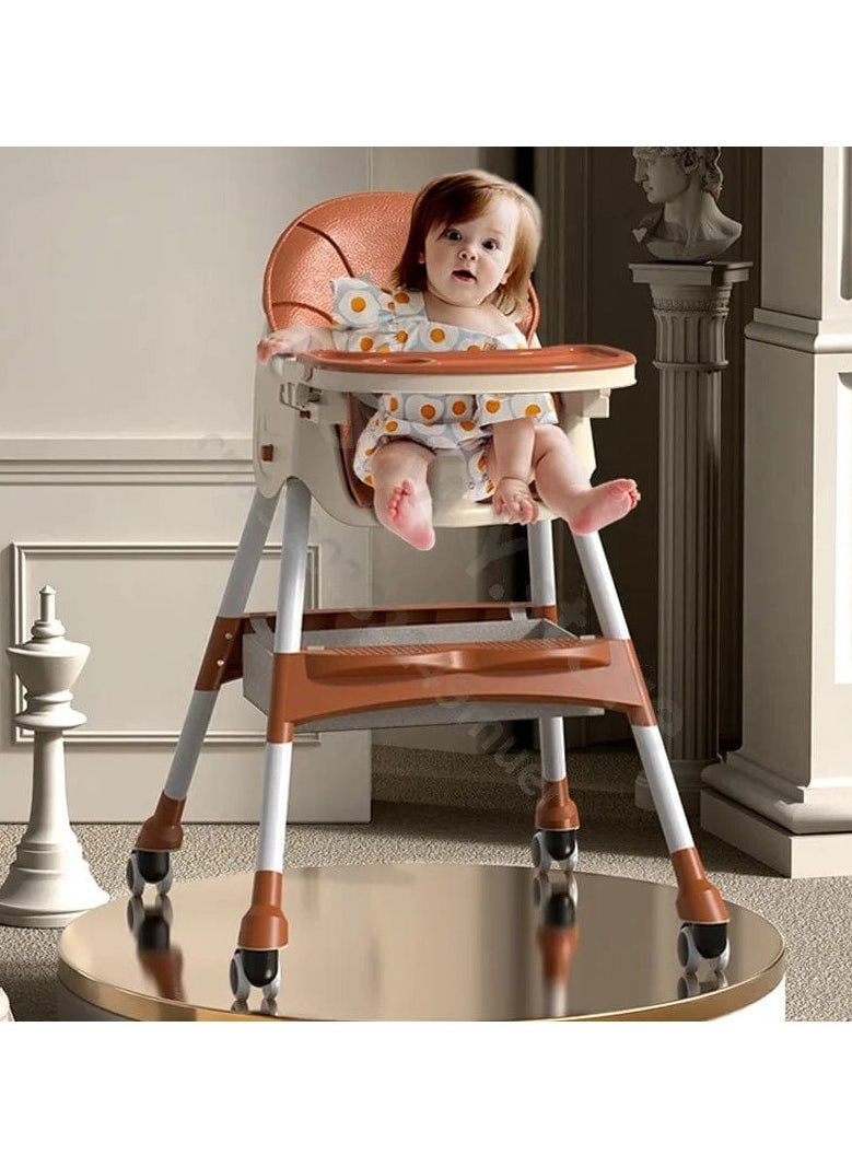 Generic - Baby High Chair for Toddlers, Foldable High Chairs with Adjustable Seat Height Recline with 4 Wheels and Removable Tray - Image 1