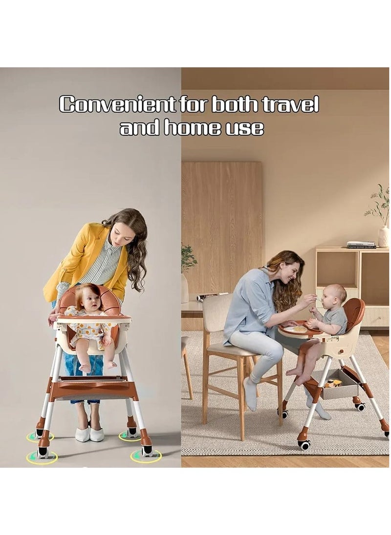 Generic - Baby High Chair for Toddlers, Foldable High Chairs with Adjustable Seat Height Recline with 4 Wheels and Removable Tray - Image 1