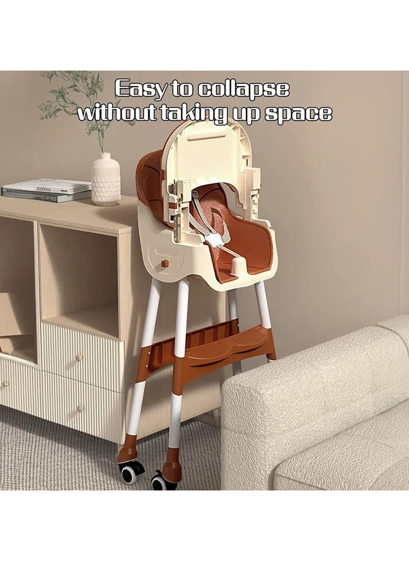 Generic - Baby High Chair for Toddlers, Foldable High Chairs with Adjustable Seat Height Recline with 4 Wheels and Removable Tray - Image 1