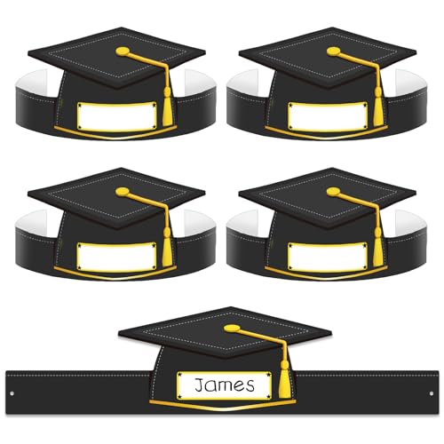 WhatSign Paper Graduation Cap Hats - 24PCS Kindergarten Preschool Graduation Caps for Kid Students Adjustable Hat Topper Headbands Paper Crowns for Grad Ceremony Party - Black - Image 1