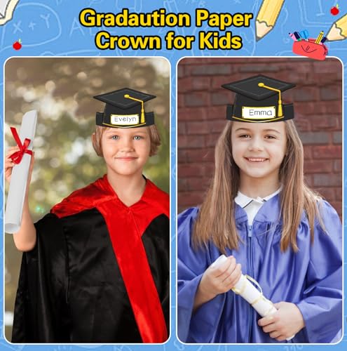 WhatSign Paper Graduation Cap Hats - 24PCS Kindergarten Preschool Graduation Caps for Kid Students Adjustable Hat Topper Headbands Paper Crowns for Grad Ceremony Party - Black - Image 2