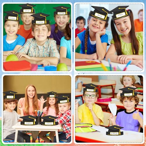 WhatSign Paper Graduation Cap Hats - 24PCS Kindergarten Preschool Graduation Caps for Kid Students Adjustable Hat Topper Headbands Paper Crowns for Grad Ceremony Party - Black - Image 4