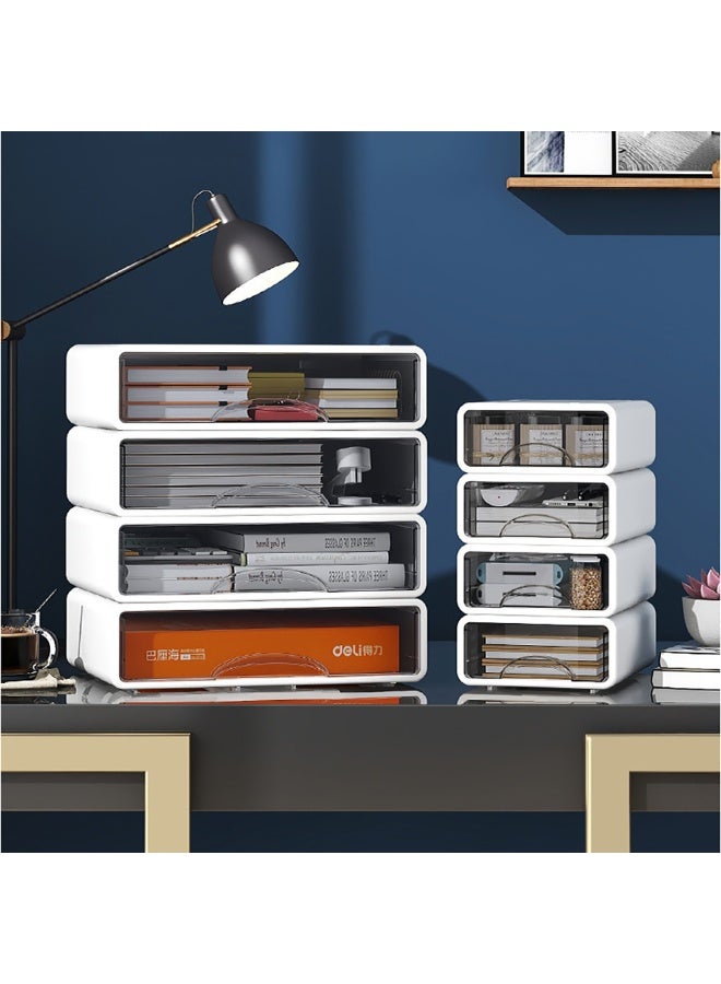 Stackable Drawer Organizer, 2 Pack Plastic Drawer Storage Box for Stationary, Makeup, Skincare Organiser Desk Organizer for Home, Bathroom, Office (White, L) - Image 5