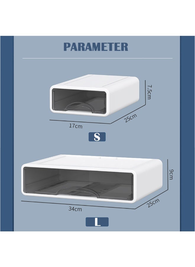 Stackable Drawer Organizer, 2 Pack Plastic Drawer Storage Box for Stationary, Makeup, Skincare Organiser Desk Organizer for Home, Bathroom, Office (White, L) - Image 2