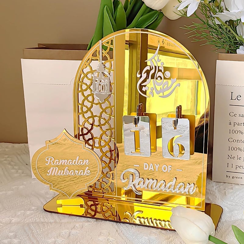 Ramadan Advent Calendar Eid Mubarak Countdown Tracker - Acrylic Gold - Image 2