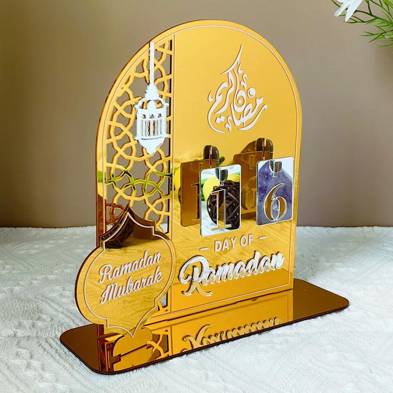 Ramadan Advent Calendar Eid Mubarak Countdown Tracker - Acrylic Gold - Image 1