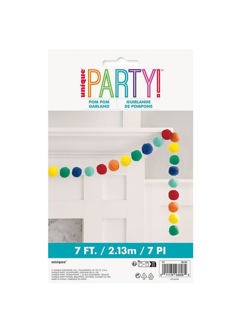 Unique Pom-Pom Garland Multicolored Fabric 3.5cm 28-Pack 213cm - Image 3