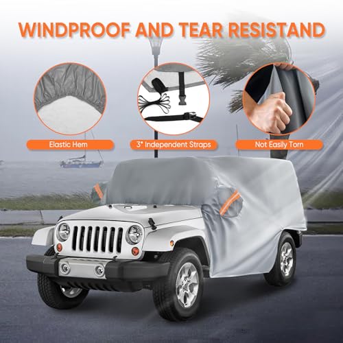 NEVERLAND Cab Cover for 1987-2026 Jeep Wrangler JK JL TJ YJ CJ 2 Door, Waterproof Jeep Wrangler Half Covers 2 Door with Trunk Zipper All Weather Sun Rain Snow UV Protection - Image 3