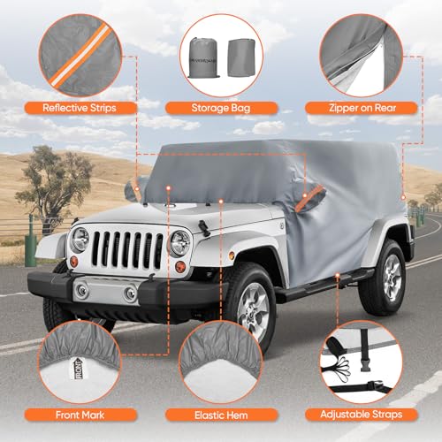 NEVERLAND Cab Cover for 1987-2026 Jeep Wrangler JK JL TJ YJ CJ 2 Door, Waterproof Jeep Wrangler Half Covers 2 Door with Trunk Zipper All Weather Sun Rain Snow UV Protection - Image 4
