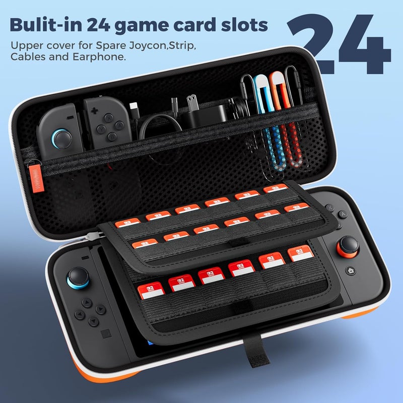 بروكاس حقيبة حمل ProCase لجهاز Nintendo Switch 2 (2025) مع 24 فتحة لبطاقات الألعاب، حقيبة سفر صلبة محمولة لحقيبة التخزين وعلبة الحماية لوحدة Nintendo Switch 2 وملحقاتها لعام 2025 - برتقالي - Image 3