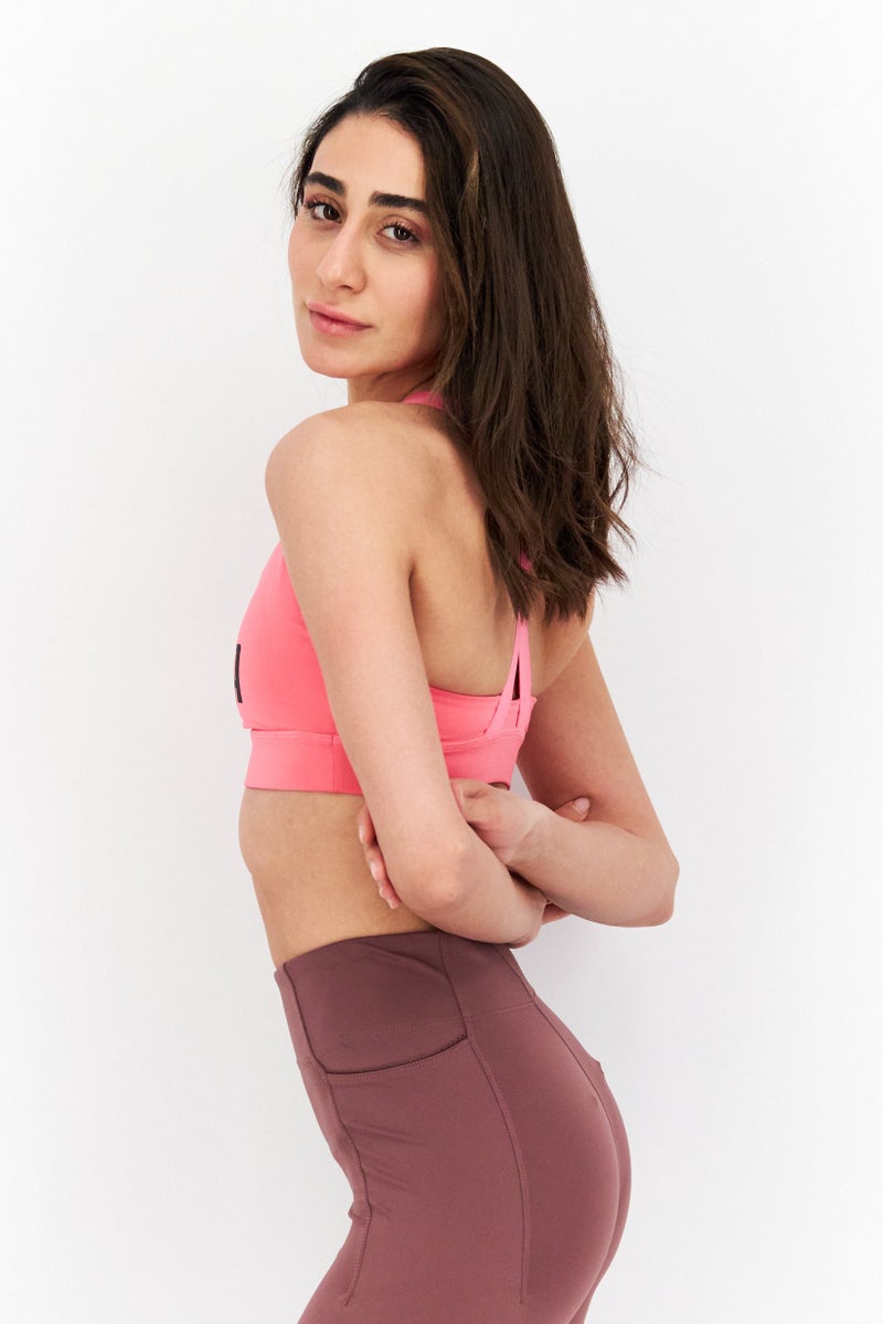 PUMA Women Brand Logo Lightly Padded Sports Bra, Sunset Pink - Image 3