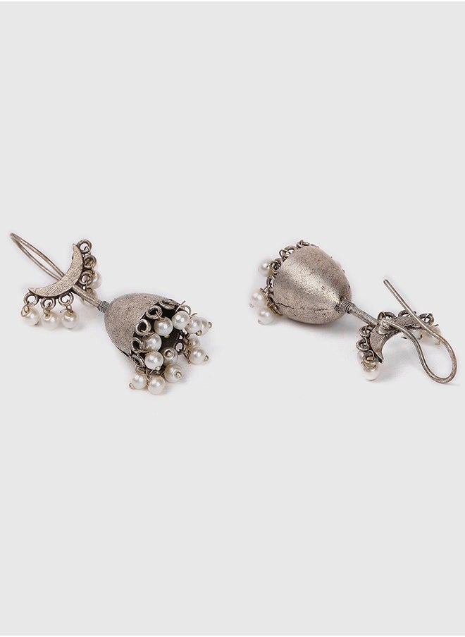 PRASHA - Silver Plated Dome Shaped Jhumkas - Image 1