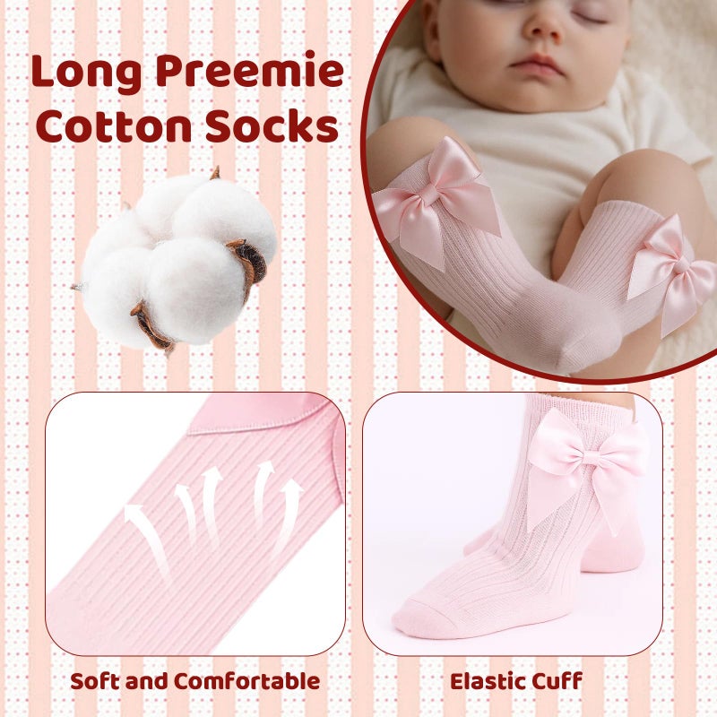 MIRJXB Newborn Knee High Socks Girl, 5 Pairs Soft Cotton Knee High Long Baby Socks for Premature Infants 3-7 lbs Newborn Girls Boys, Ideal for Daily Wear and Special Occasion Gifts - Image 5
