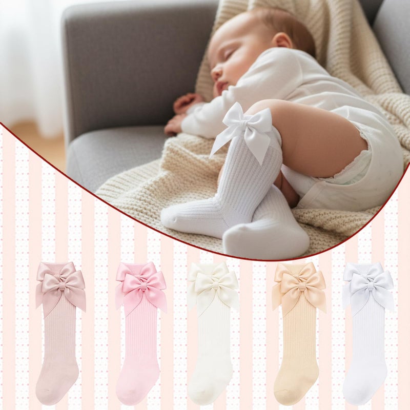 MIRJXB Newborn Knee High Socks Girl, 5 Pairs Soft Cotton Knee High Long Baby Socks for Premature Infants 3-7 lbs Newborn Girls Boys, Ideal for Daily Wear and Special Occasion Gifts - Image 2