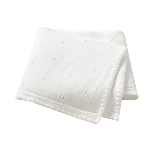 Wugugu Baby Blanket Knit Ultra Soft Swaddle Receiving Blankets for Boys & Girls Cotton Knitted Newborn Infant Toddler Nursery Crib 30 x 40 Inch - Image 1