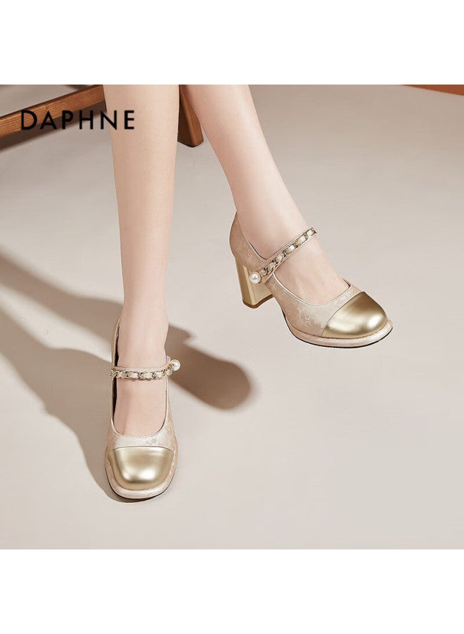 Daphne Mary Jane Shoes For Women, French-style Chunky High Heels, Elegant For Dates, Parties, Commuting, Women's Pumps, Champagne Color, Size 36 - Image 5