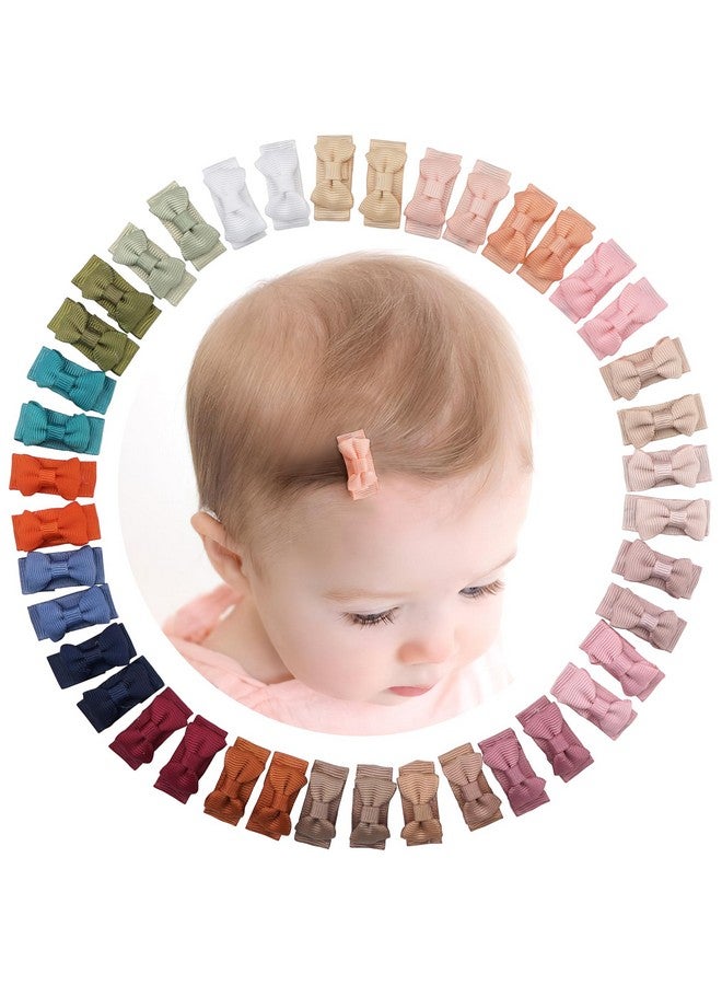 40Pcs Mini 1.2" Grosgrain Ribbon Snap Clips - Tiny Fine Thin Hair Bows In Pairs For Baby Girls, Toddlers, And Infants