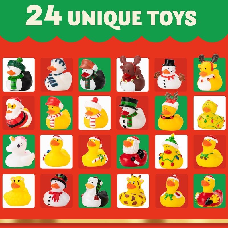 JOYIN 2025 Christmas Advent Calendar Ducks, 24 Days Christmas Countdown Rubber Ducks for Boys Girls Toddlers Kids, Xmas Party Favor Gifts, Rubber Ducky Bath Toys, Kids Xmas Fun Gifts - Image 3