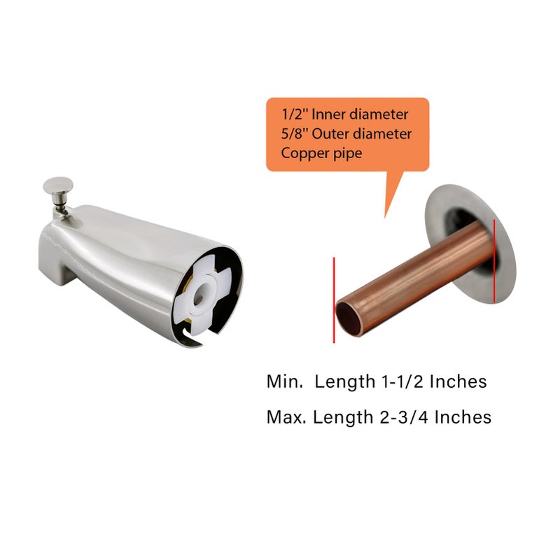 Tearel Slip Fit Tub Spout with Pull-Up Diverter for 1/2 inch Copper Tube, Brushed Nickel - Image 2