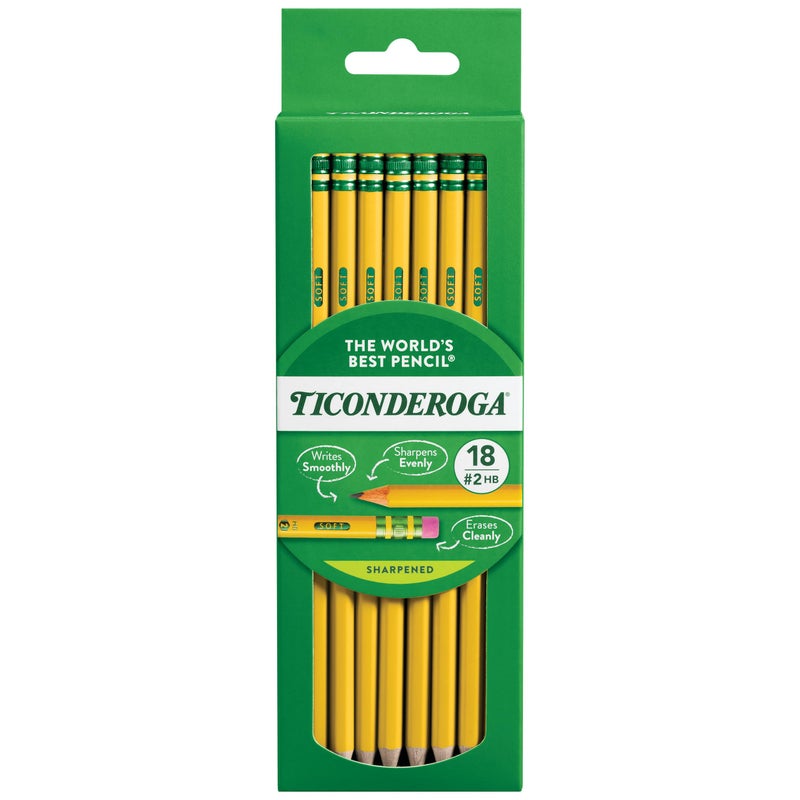 Ticonderoga Wood-Cased Pencils, Pre-Sharpened, #2 HB Soft, Yellow, 18 Count - Image 1