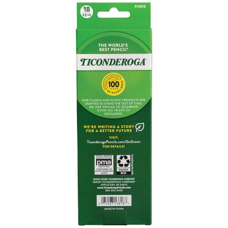 Ticonderoga Wood-Cased Pencils, Pre-Sharpened, #2 HB Soft, Yellow, 18 Count - Image 2