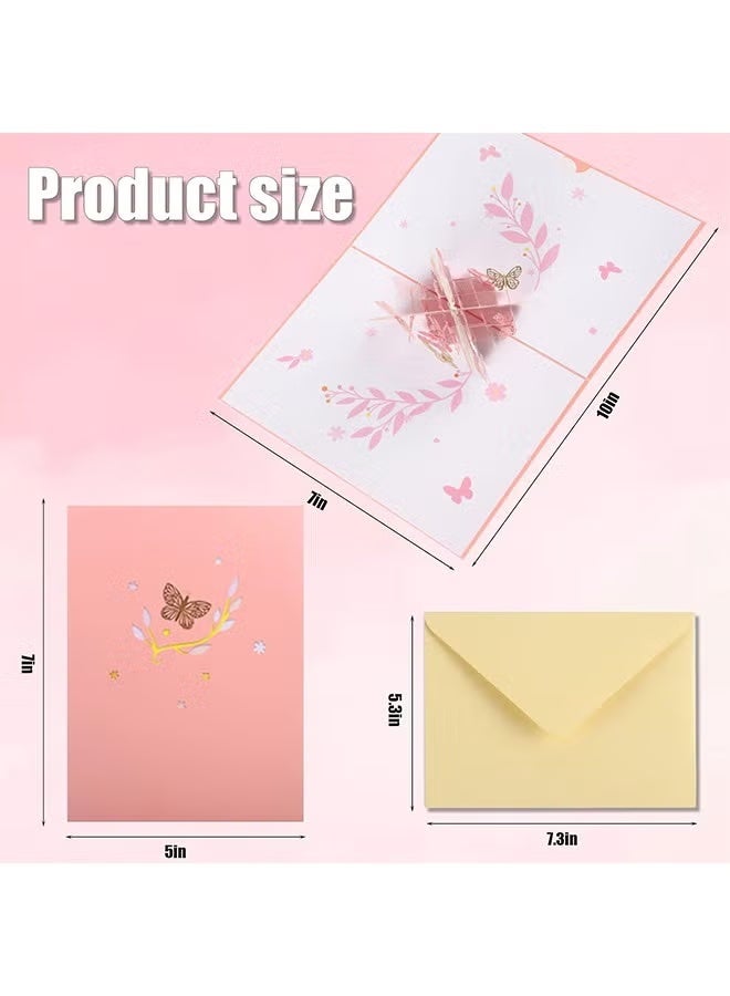 Greeting Card, 3D Pop Up, Romantic Theme Cards, Anniversary Cards for Wife Girlfriend Mother, Birthday Cards, Pink Butterfly - Image 3