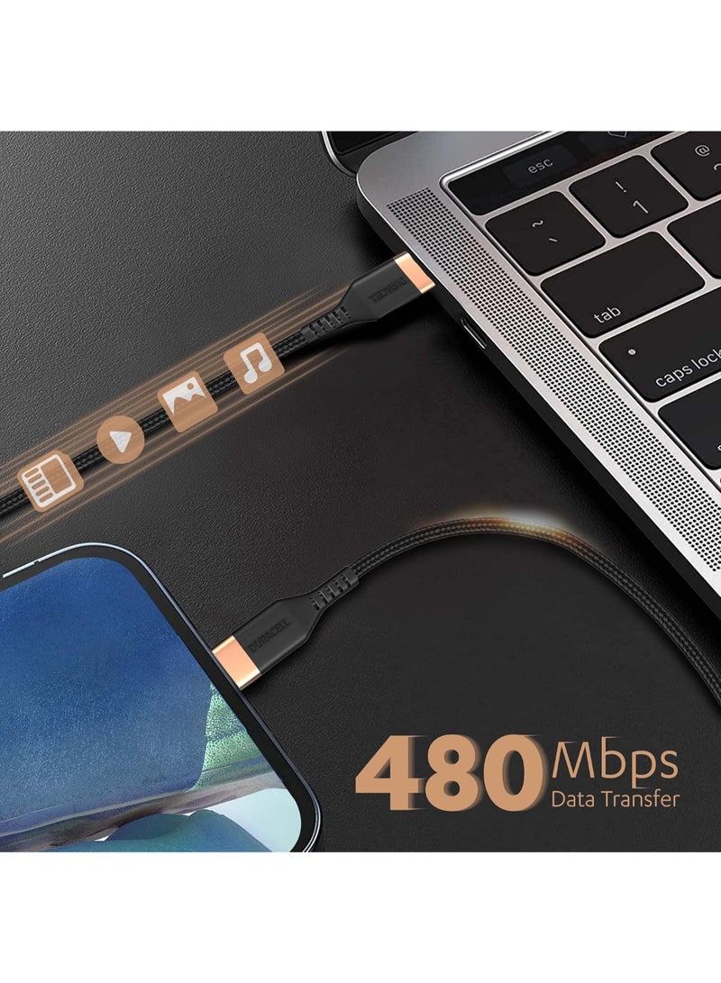 Duracell Renewed - Duracell USB Type C to Lightning Braided Sync & Charge Cable - 1.2M (3.9 Feet) - Black - Image 3